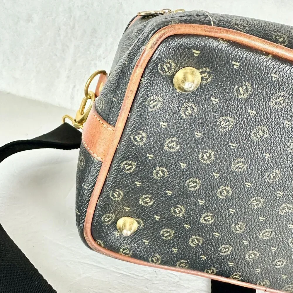 Pollini Vintage Leather Monogram Vanity Case Travel Toiletry Carry On Cosmetic